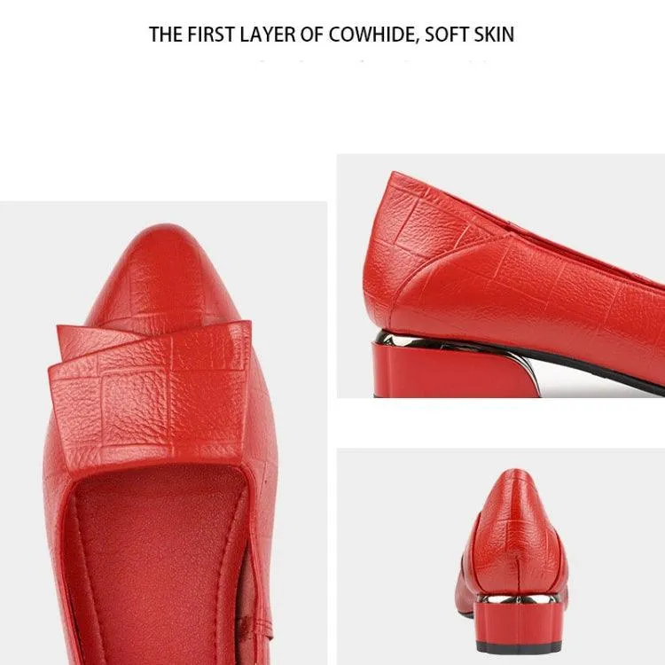 Elegant Cowhide Mid-Heel Shoes for Spring and Summer Women