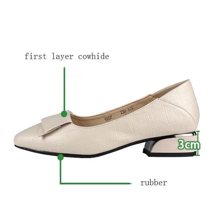 Elegant Cowhide Mid-Heel Shoes for Spring and Summer Women