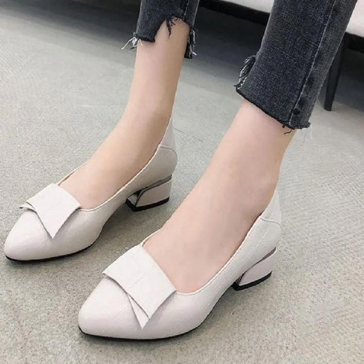 Elegant Cowhide Mid-Heel Shoes for Spring and Summer Women