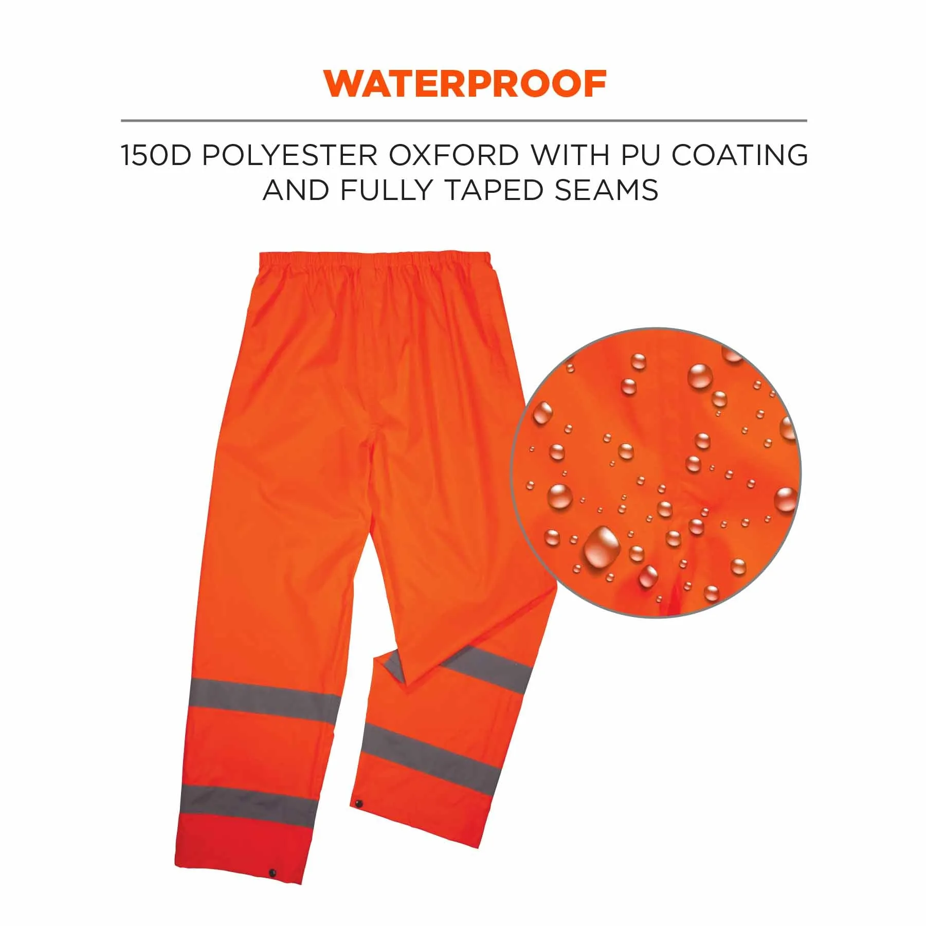 Ergodyne 25442 8916 S Orange Class E Lightweight Hi-Vis Rain Pants