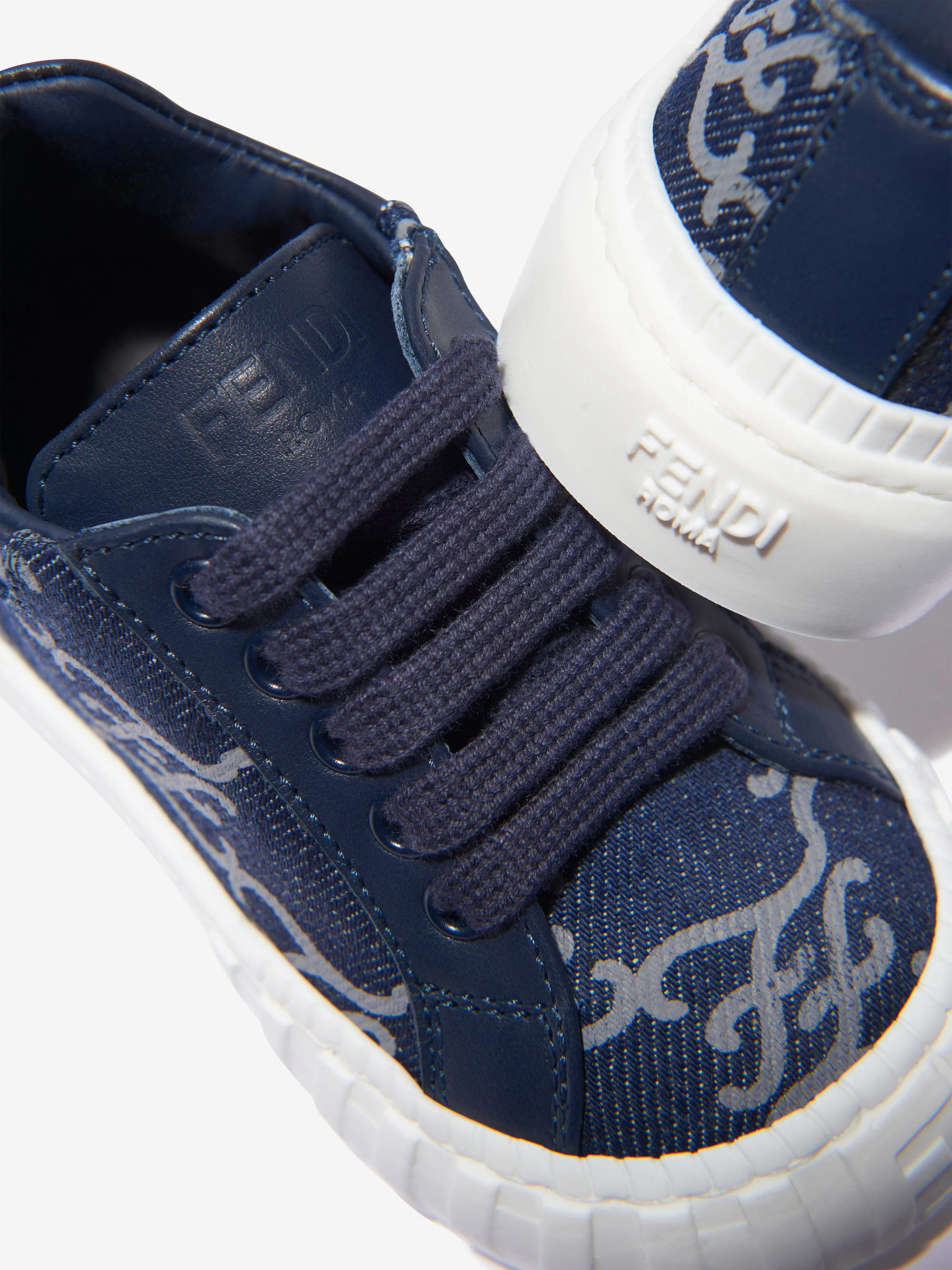 Fendi Unisex Denim And Leather FF Logo Trainers