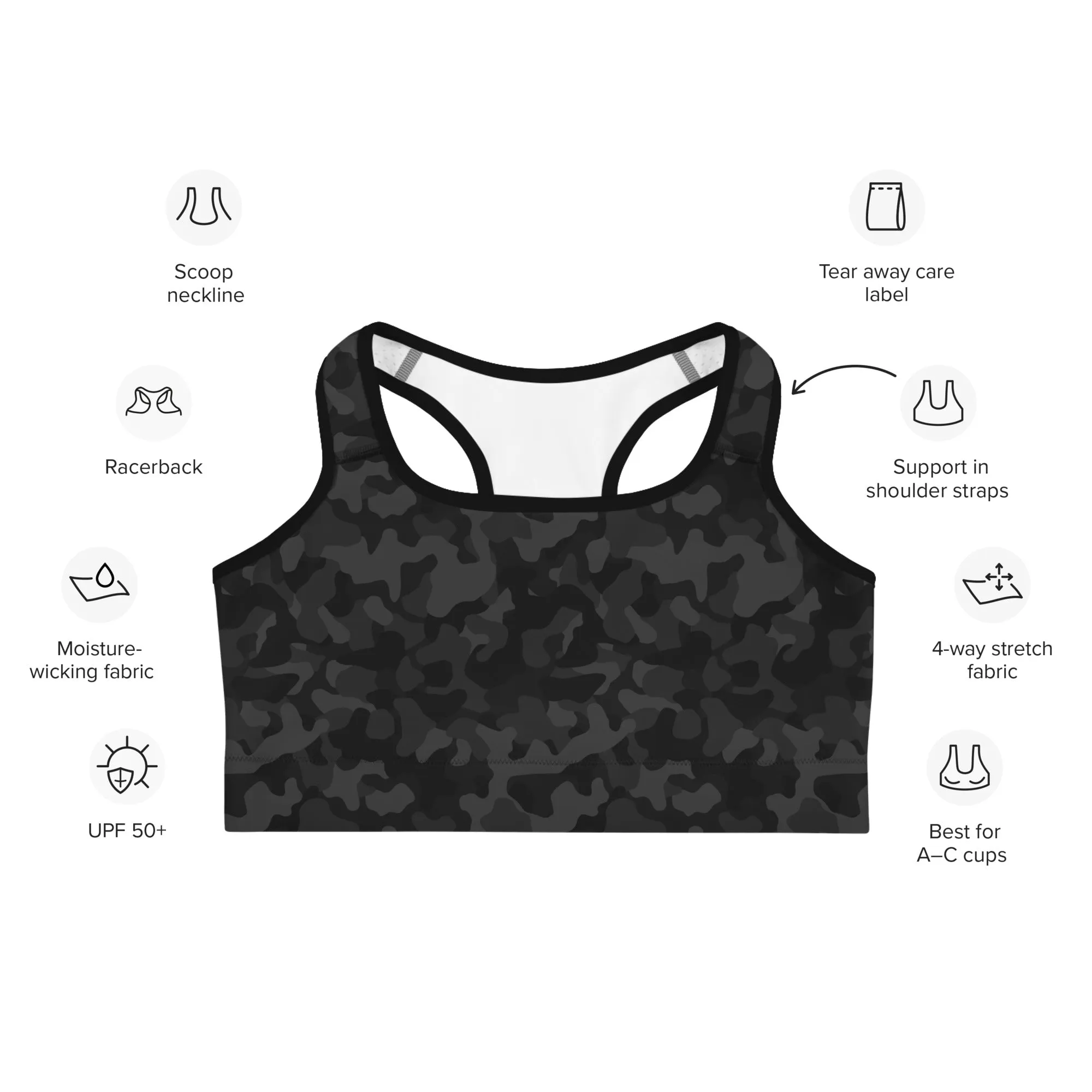 FlexiFit Sports Bra – Black Camo