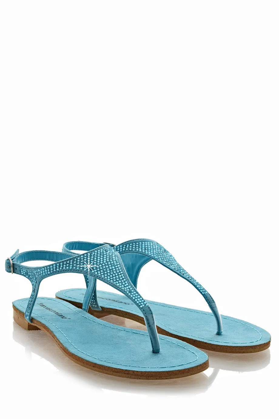 FRANCESCO MILANO ARETHA Turquoise Crystal Leather Women Sandals