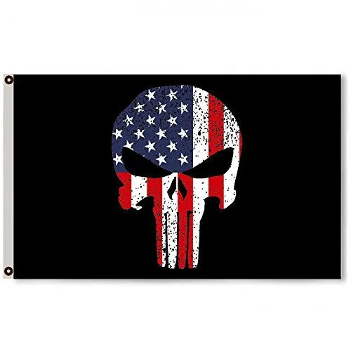 Fyon No Shoes Nation Flag Banner WhitePunisher Skull USA Flag Banner