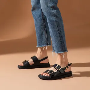 Genuine Leather Outdoor Summer Sandals with Metal Detail