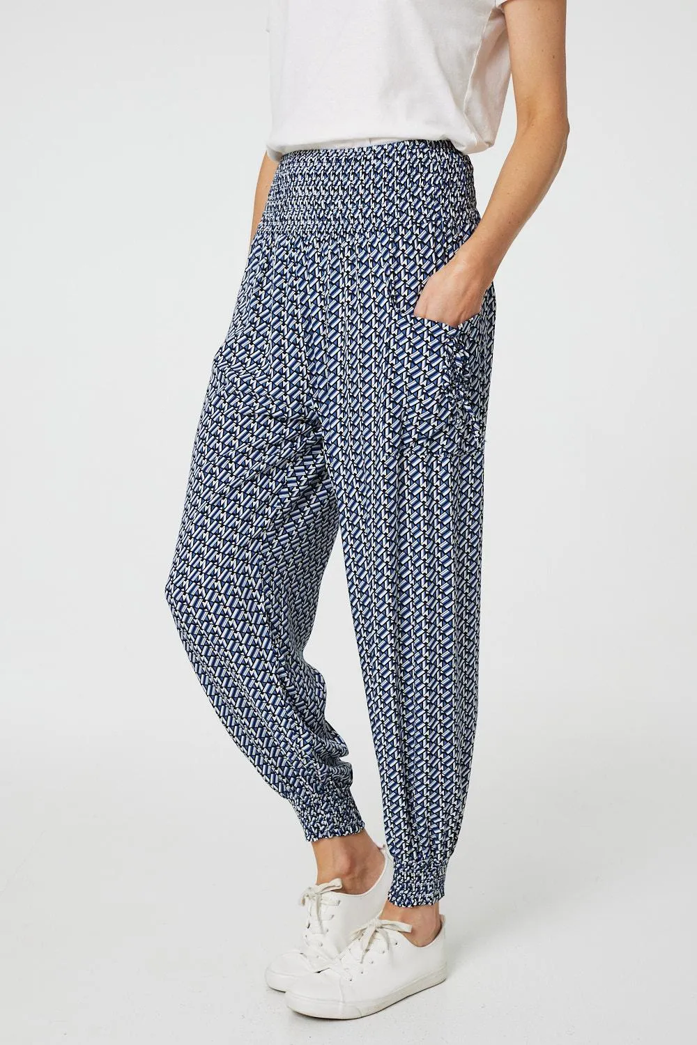 Geo Print Pocket Detail Harem Pants