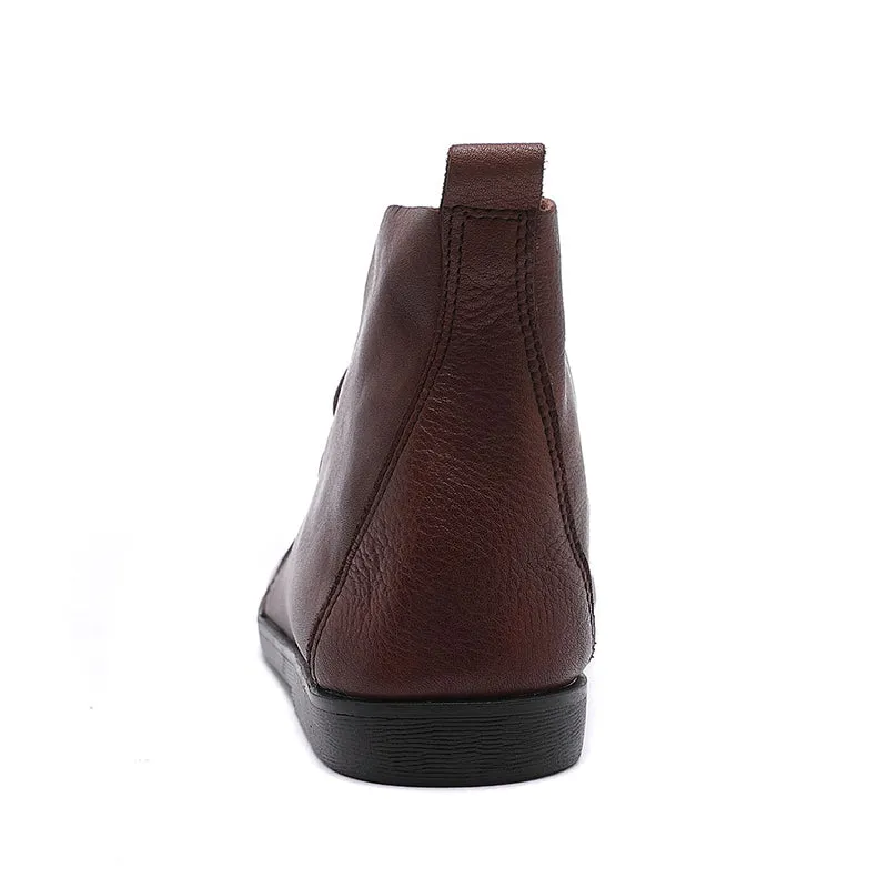 Handmade Soft Leather Barefoot Ankle Boots Retro Round Toe Short Boots Women Mori Girl Boots