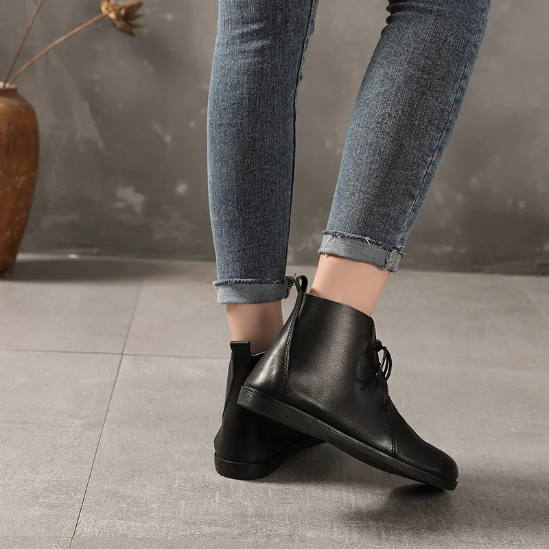 Handmade Soft Leather Barefoot Ankle Boots Retro Round Toe Short Boots Women Mori Girl Boots