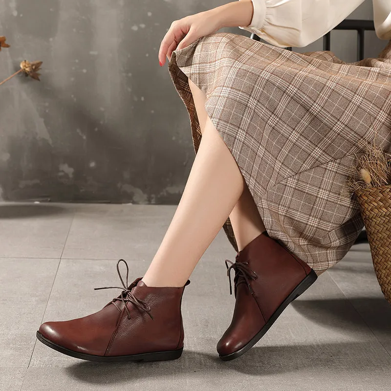 Handmade Soft Leather Barefoot Ankle Boots Retro Round Toe Short Boots Women Mori Girl Boots