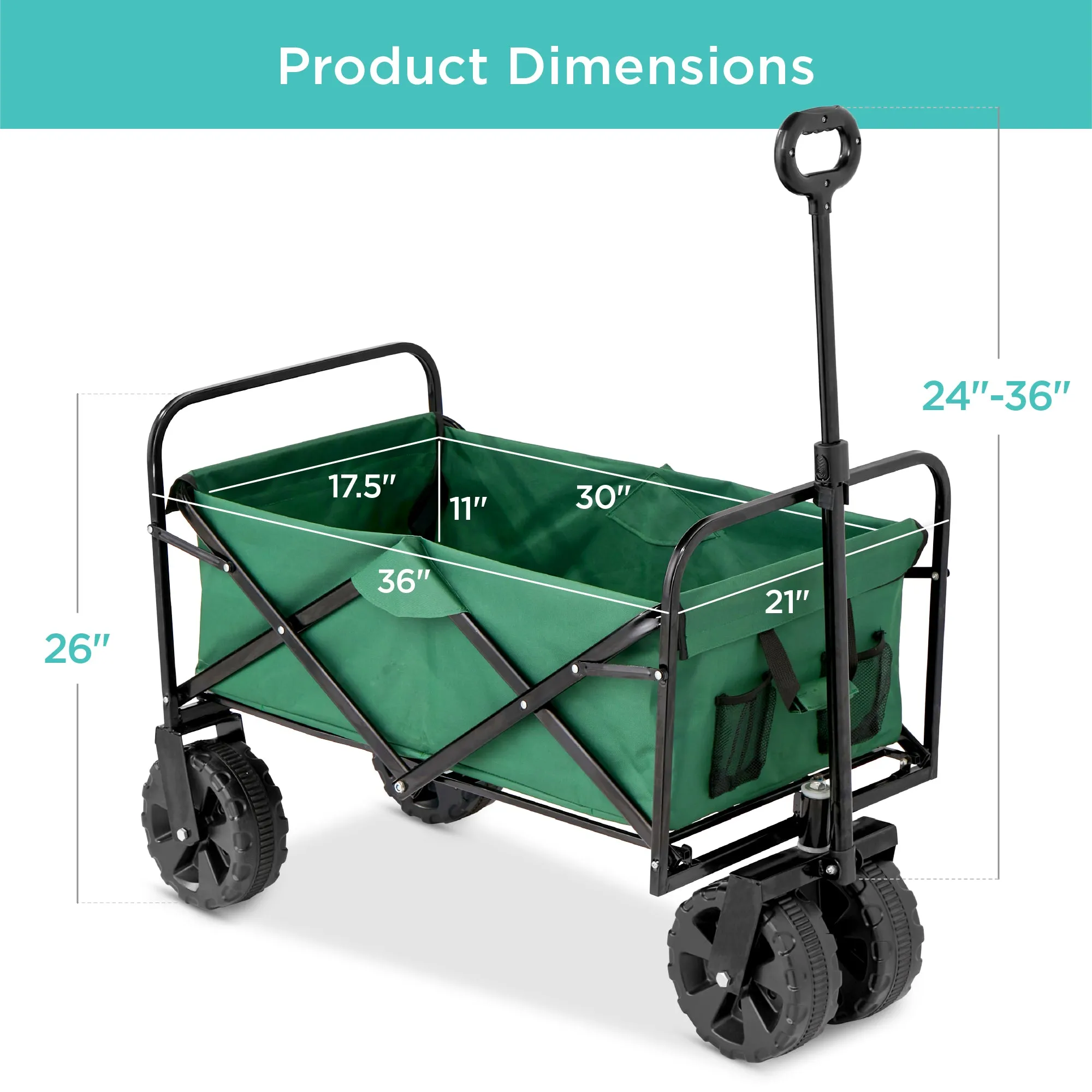 Indoor Outdoor Utility Cart w/ 360-Degree Wheels, Adjustable Handle - 36in