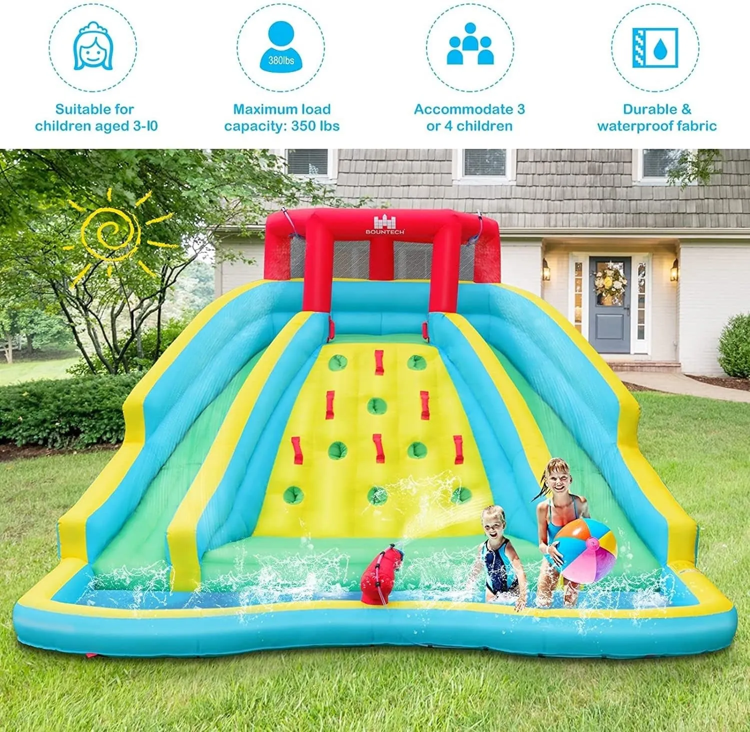 Inflatable Water Slide, 15X12Ft Mega Waterslide Park Backyard Outdoor with Dual Slides for Racing Fun/Heavy Climbing Wall/735W Blower, Water Slides Inflatables for Big Kids Adults Party Gifts