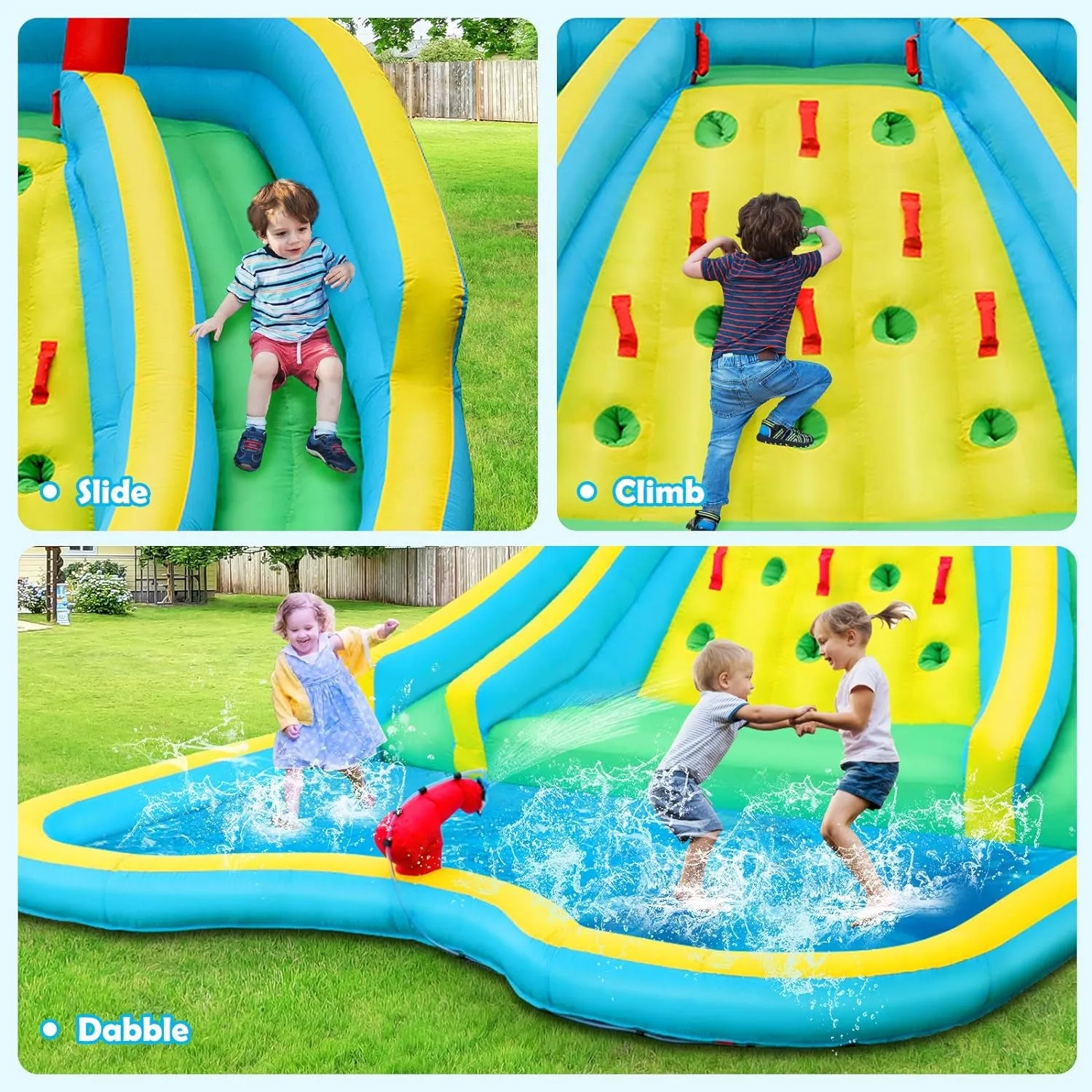 Inflatable Water Slide, 15X12Ft Mega Waterslide Park Backyard Outdoor with Dual Slides for Racing Fun/Heavy Climbing Wall/735W Blower, Water Slides Inflatables for Big Kids Adults Party Gifts