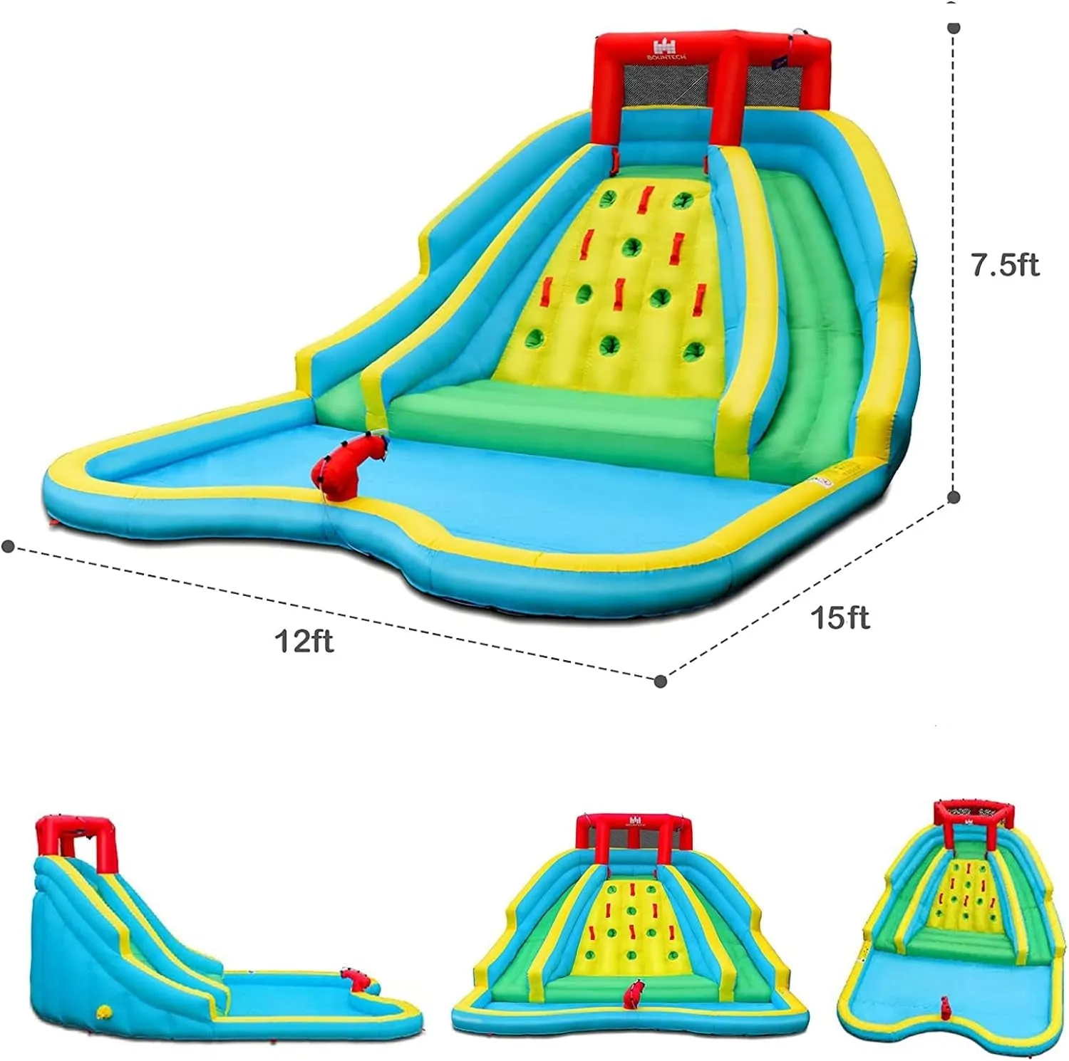 Inflatable Water Slide, 15X12Ft Mega Waterslide Park Backyard Outdoor with Dual Slides for Racing Fun/Heavy Climbing Wall/735W Blower, Water Slides Inflatables for Big Kids Adults Party Gifts