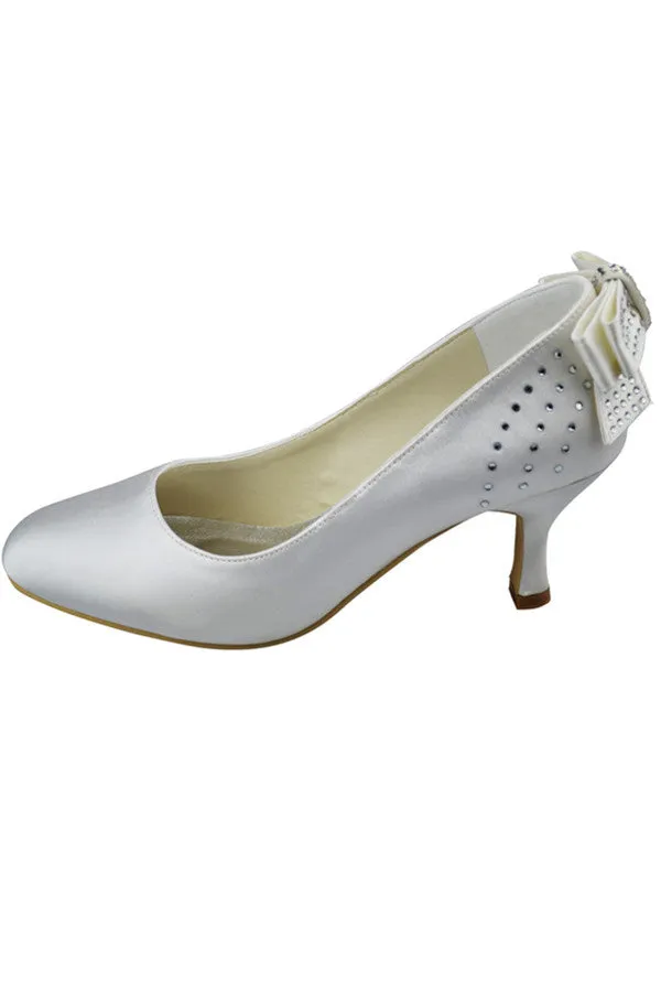 Ivory Classy Satin Beading Low Heel Close Toe Wedding Shoes S128