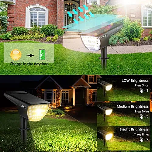 Jior Solar Landscape SpotLights Outdoor 32 LED IP65 Waterproof Solar Powered Wall Lights 2-in-1 Adjustable Lights for Garden Yard Driveway Walkway Pool Patio 4 Pack (Warm White)