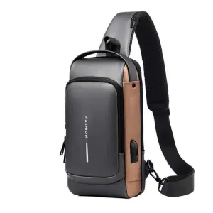 KAMAMES Cross-Border New Arrival Men's Chest Bag Large Capacity USB Charging Crossbody Bag PU Leather Outdoor Casual Bag Sports Fashionable Bag