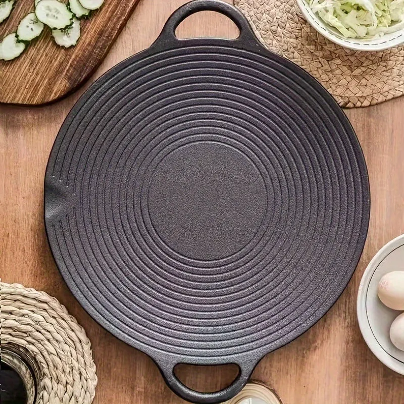 kkboxly 12" Thick Cast Iron Griddle for Korean BBQ, Teppanyaki & Baking - Indoor/Outdoor Use