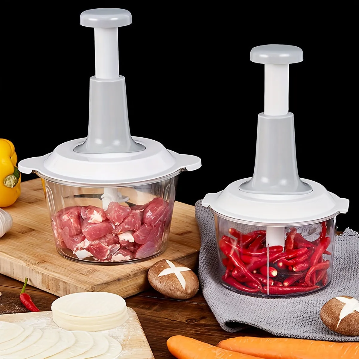 kkboxly Versatile 50.72oz Manual Food Processor - Stainless Steel Vegetable Crusher, Garlic Masher & Meat Grinder - Easy Clean, Perfect for Home Kitchens & Outdoor Camping