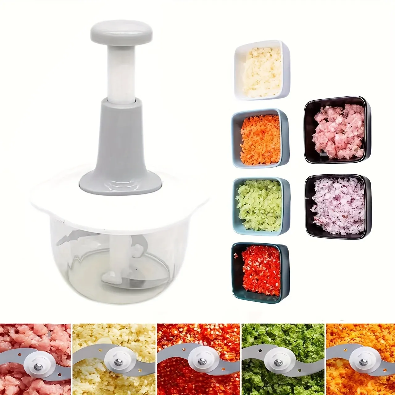 kkboxly Versatile 50.72oz Manual Food Processor - Stainless Steel Vegetable Crusher, Garlic Masher & Meat Grinder - Easy Clean, Perfect for Home Kitchens & Outdoor Camping