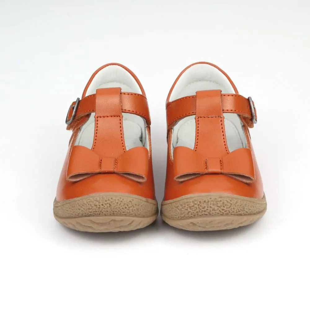 L'Amour Girls Spicy Orange T-Strap Bow Mary Janes