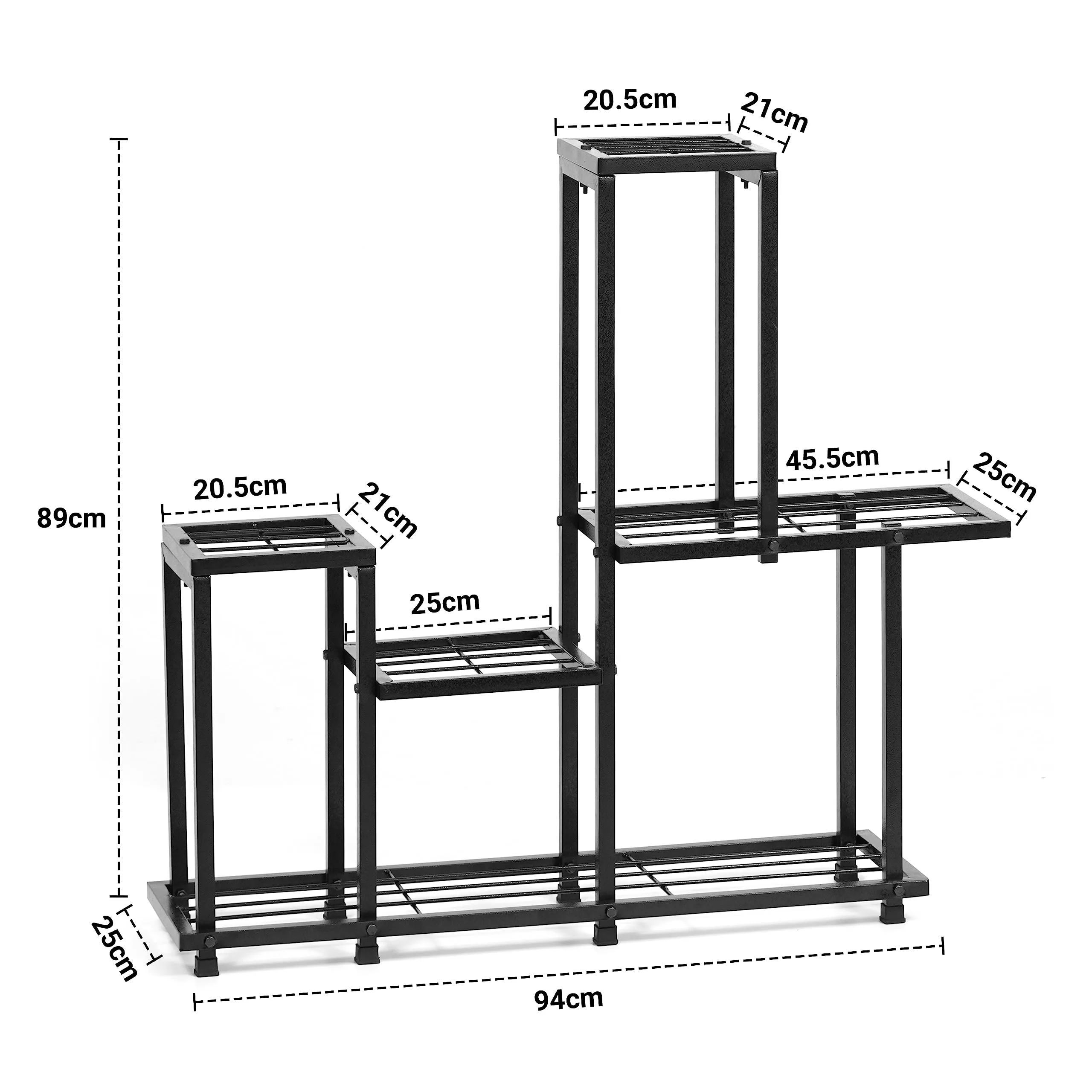 Livzing 5 Tier Metal Planter Stand-Multiple Pot Stand-Display Rack-Multipurpose Flower Pot Rack-Step Tiered Plant Stand-Modern Gamla Stand For Indoor Outdoor-Balcony-Garden-Living Room-Decor-Black