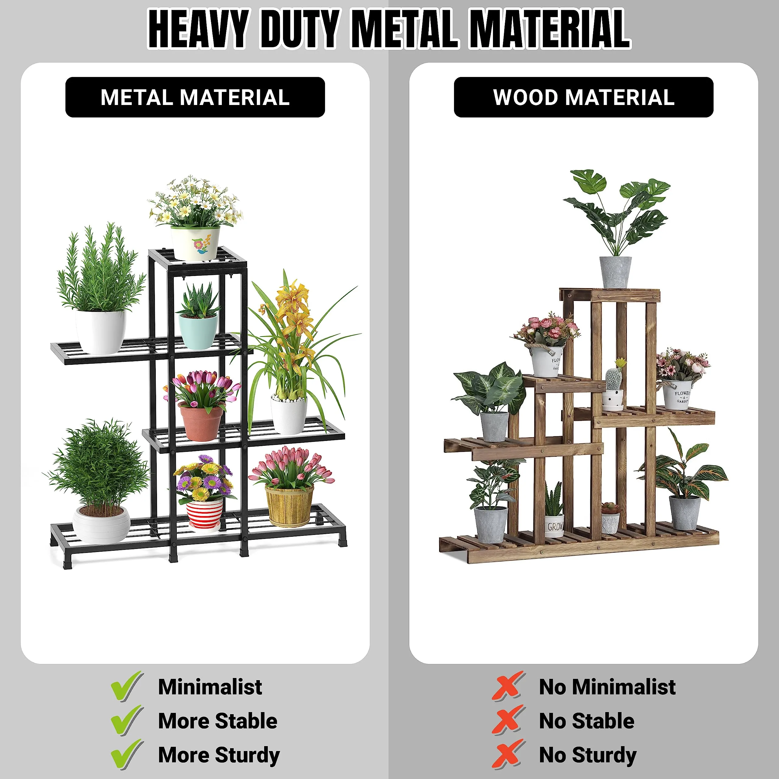 Livzing Metal Planter Stand – Multiple Pot Stand for Indoor Outdoor – 4 Tier Display Rack – Multipurpose Flower Pot Rack – Balcony Garden Livingroom Décor