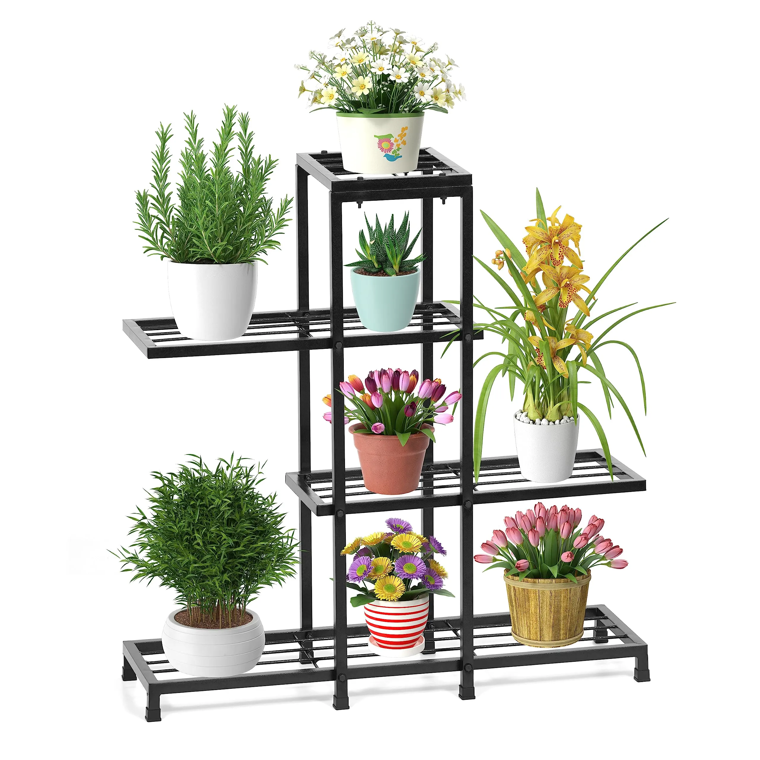 Livzing Metal Planter Stand – Multiple Pot Stand for Indoor Outdoor – 4 Tier Display Rack – Multipurpose Flower Pot Rack – Balcony Garden Livingroom Décor