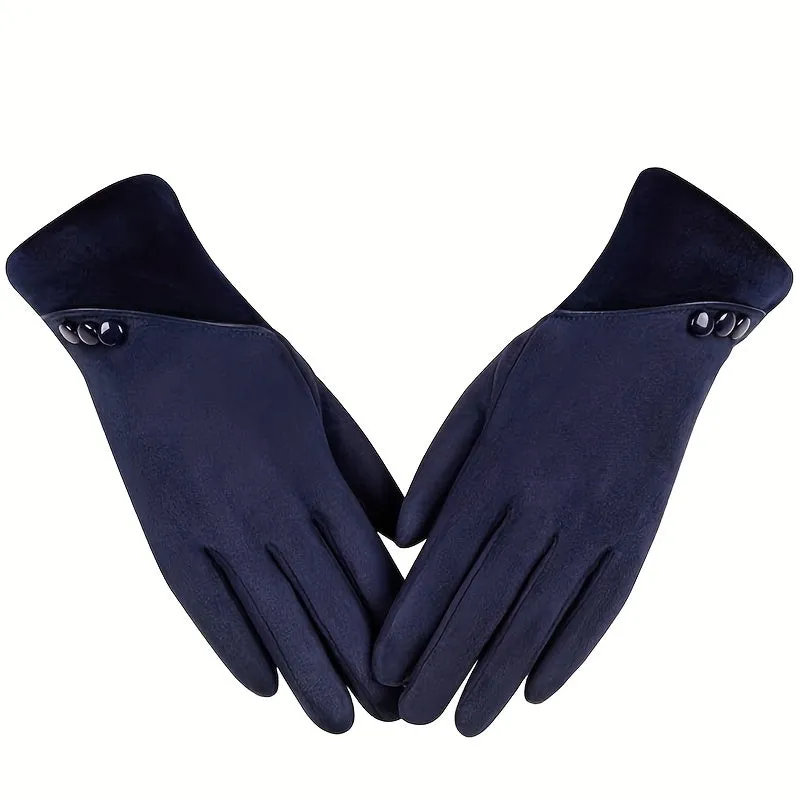 Luxurious Suede Touchscreen Gloves - Soft, Warm, Thick, and Coldproof for Autumn and Winter - Stylish Button Decor, Perfect for Skiing and Outdoor Activities