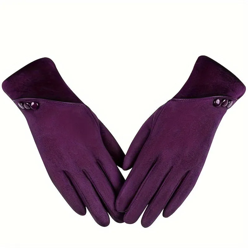 Luxurious Suede Touchscreen Gloves - Soft, Warm, Thick, and Coldproof for Autumn and Winter - Stylish Button Decor, Perfect for Skiing and Outdoor Activities