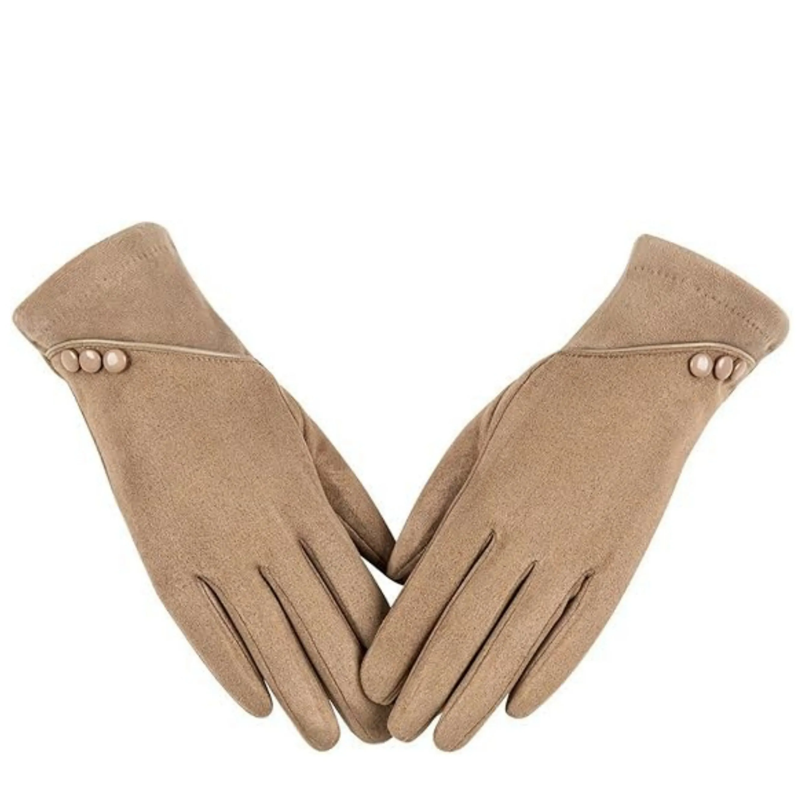 Luxurious Suede Touchscreen Gloves - Soft, Warm, Thick, and Coldproof for Autumn and Winter - Stylish Button Decor, Perfect for Skiing and Outdoor Activities