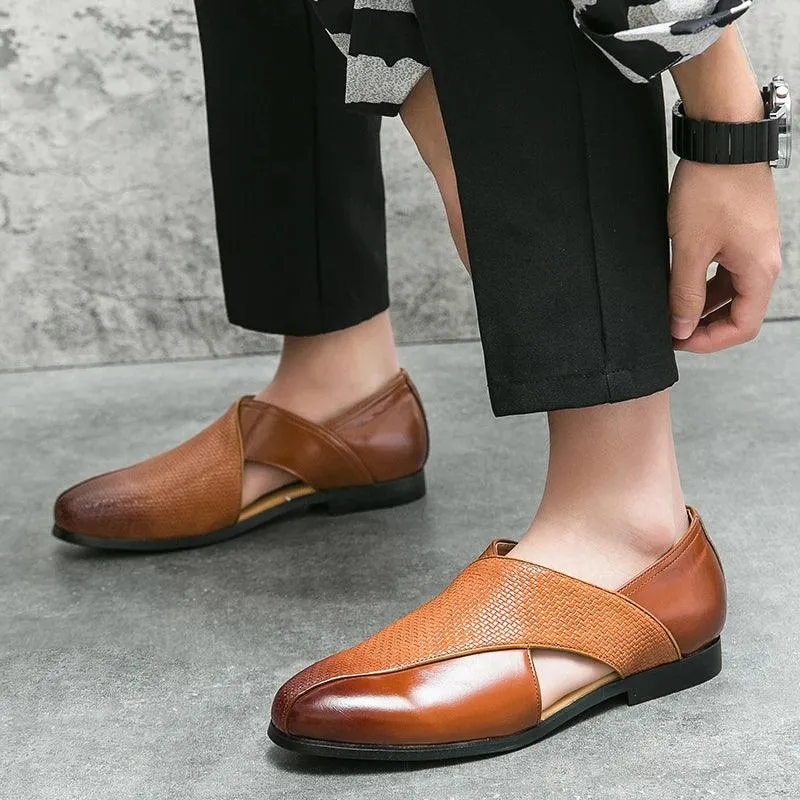 Men's Formal Shoes: Leather Hollow Out Sandals Loafers - TSS187