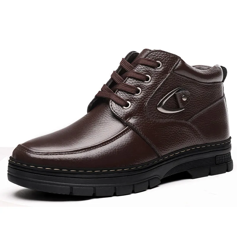 Men's Insulated Leather Boots - Warm, Comfortable Lace-Up Walking Shoes for Everyday Casual Wear