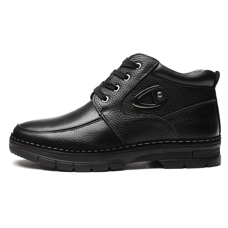 Men's Insulated Leather Boots - Warm, Comfortable Lace-Up Walking Shoes for Everyday Casual Wear