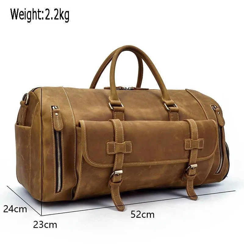 Men's Leather Duffel Bag 22 inch with Shoe Pocket