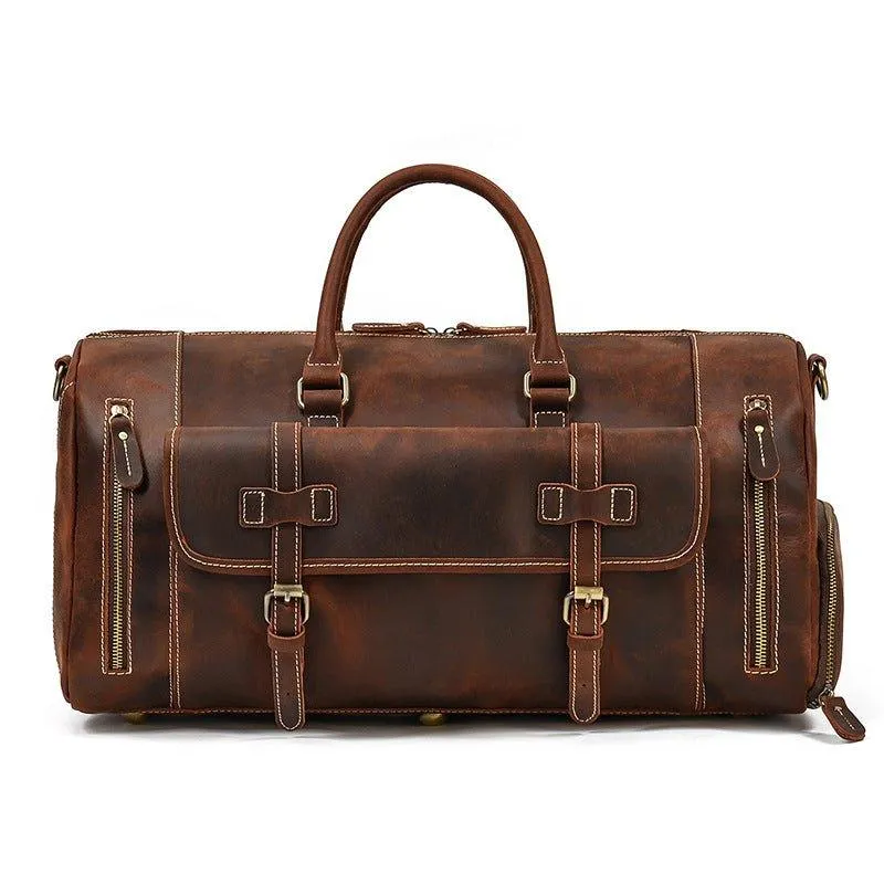 Men's Leather Duffel Bag 22 inch with Shoe Pocket