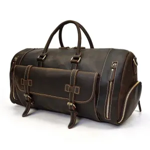 Men's Leather Duffel Bag 22 inch with Shoe Pocket