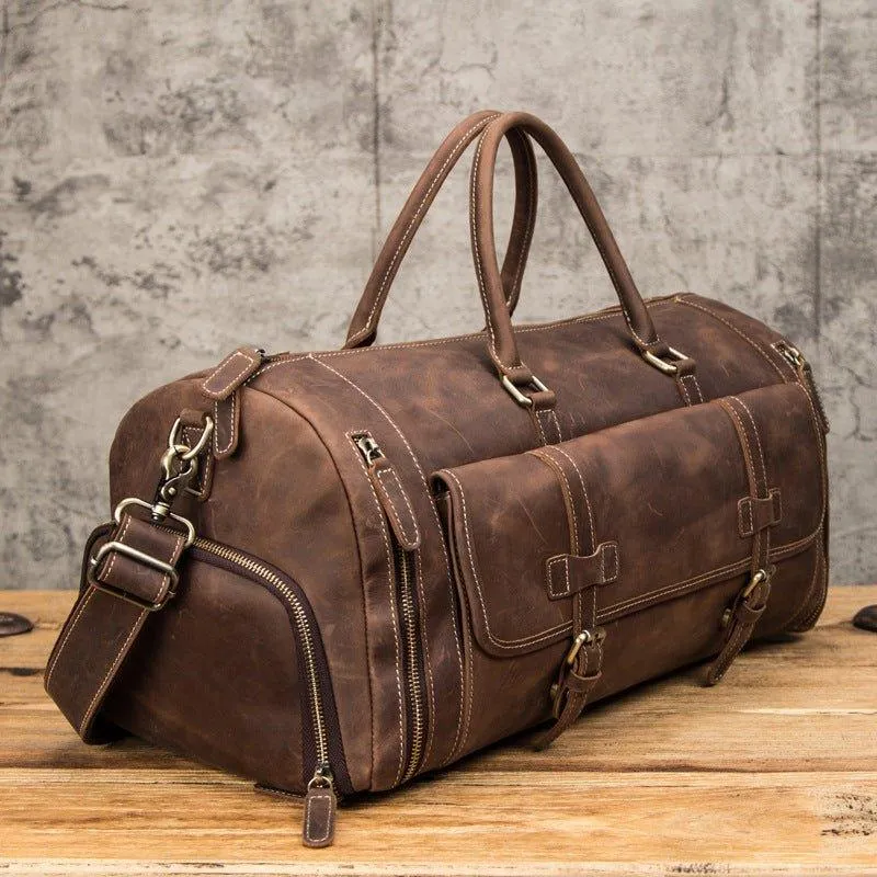 Men's Leather Duffel Bag 22 inch with Shoe Pocket