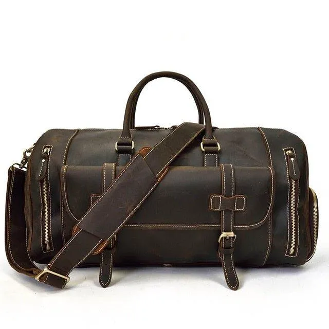 Men's Leather Duffel Bag 22 inch with Shoe Pocket