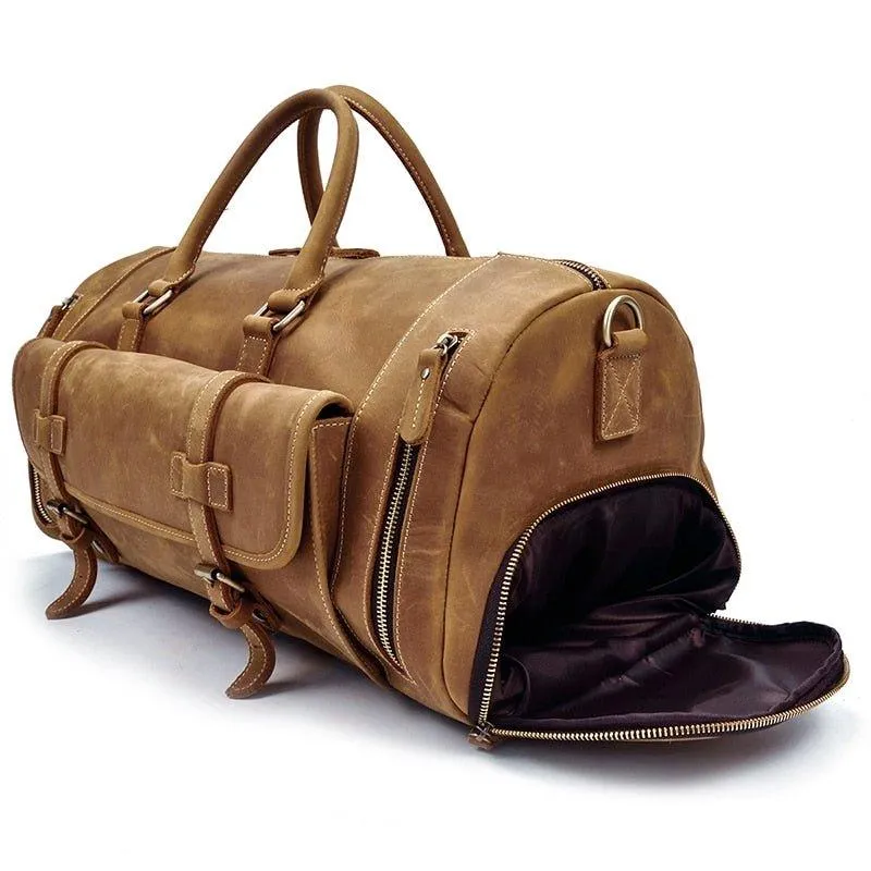 Men's Leather Duffel Bag 22 inch with Shoe Pocket