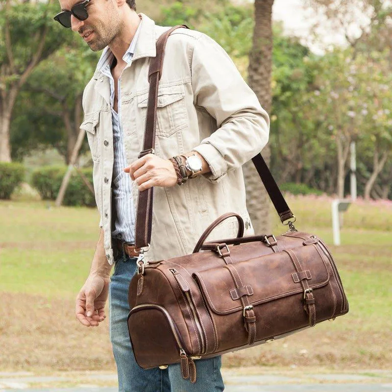 Men's Leather Duffel Bag 22 inch with Shoe Pocket