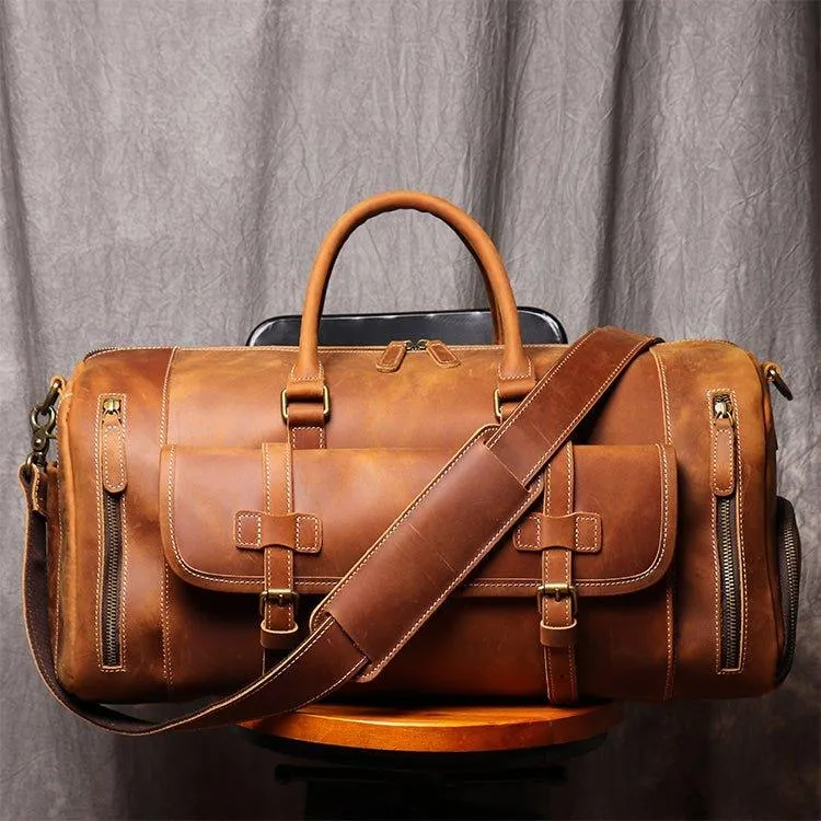 Men's Leather Duffel Bag 22 inch with Shoe Pocket