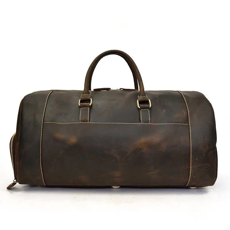 Men's Leather Duffel Bag 22 inch with Shoe Pocket