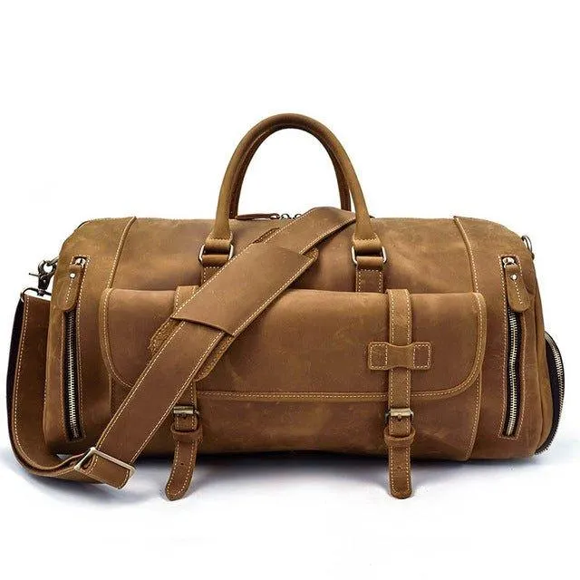 Men's Leather Duffel Bag 22 inch with Shoe Pocket