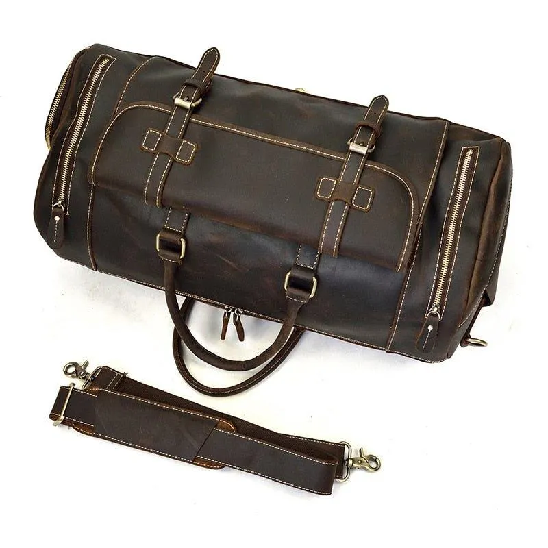 Men's Leather Duffel Bag 22 inch with Shoe Pocket