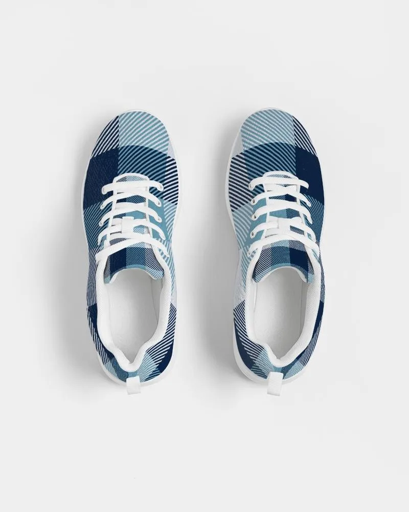 Mens Sneakers, Blue Plaid Low Top Canvas Running Shoes - Pzt475