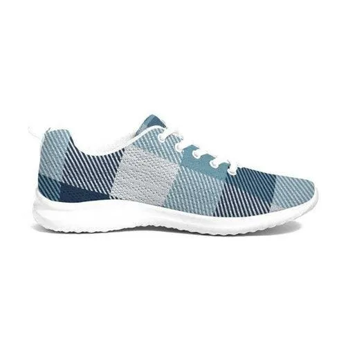 Mens Sneakers, Blue Plaid Low Top Canvas Running Shoes - Pzt475