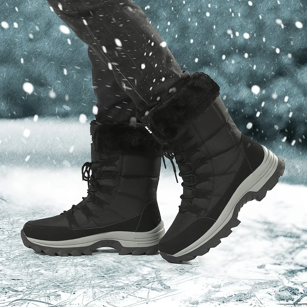 Men's Trendy High Top Snow Boots With Warm Plush Lining, Comfy Non Slip Lace Up Shoes For Men's Outdoor Activities