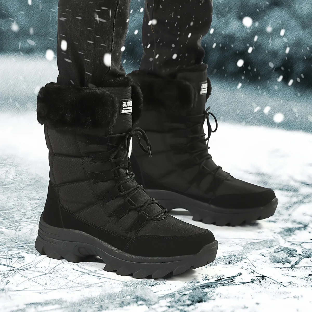 Men's Trendy High Top Snow Boots With Warm Plush Lining, Comfy Non Slip Lace Up Shoes For Men's Outdoor Activities