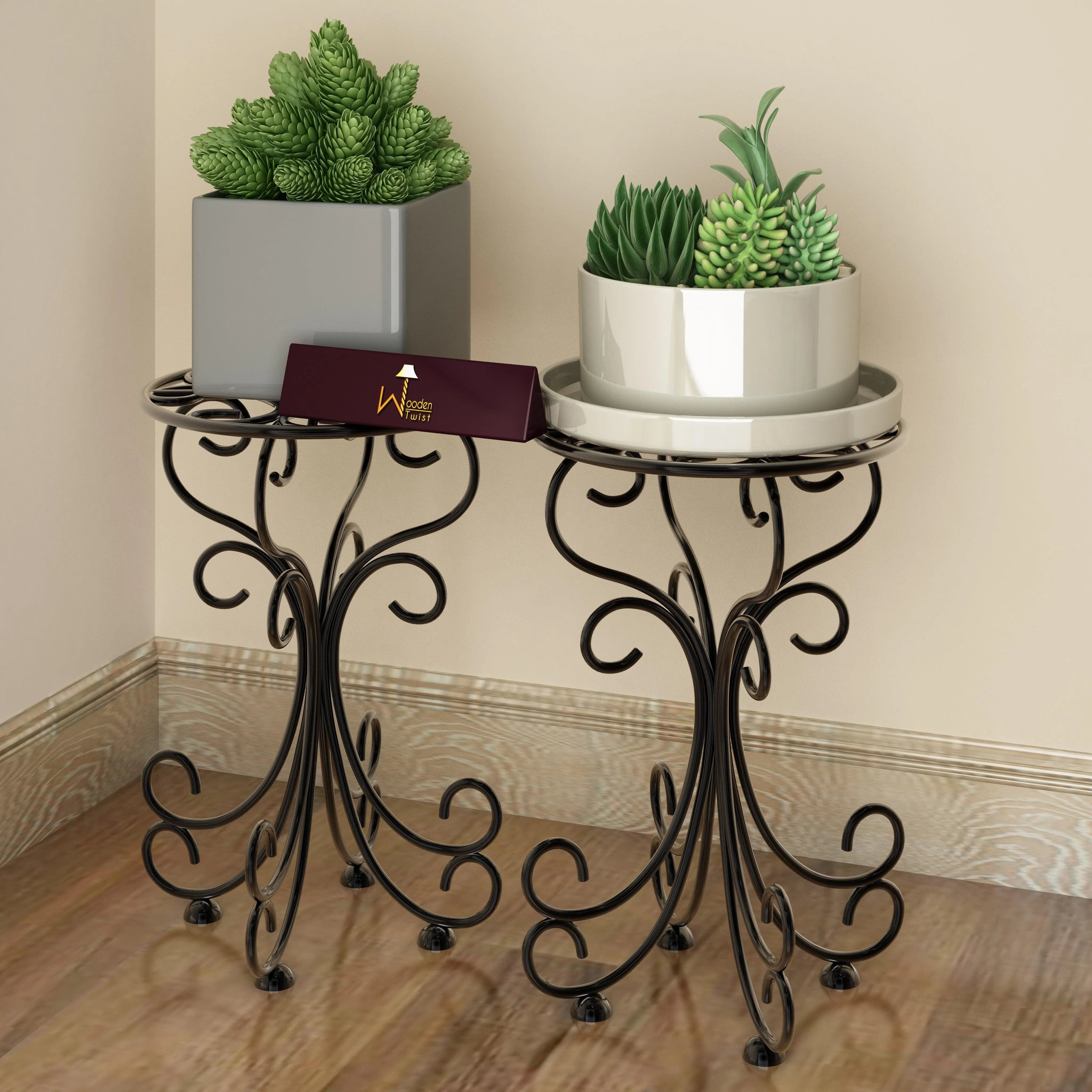 Metal Plant Stand Patio Indoor Outdoor Wrought Iron/Flowers Planter Shelf (1 Tier Black)