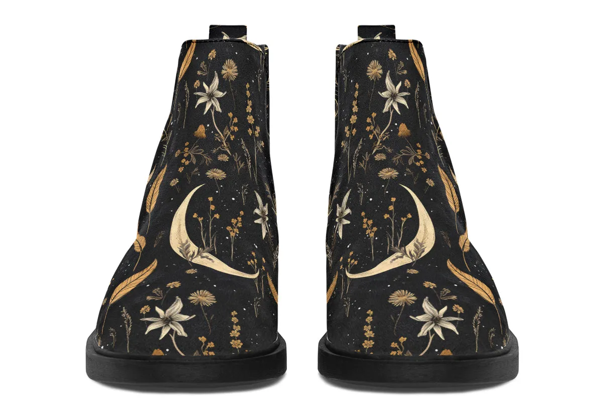 Moonlit Botanica Chelsea Boots - Comfy Slip-On - Soft & Water-Resistant Micro-Suede Vegan Shoes